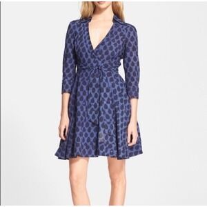 Diane von Furstenberg Jadrian Wrap Dress Batik‎ Blue Cotton